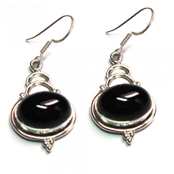 Pure silver black stone drop earrings 